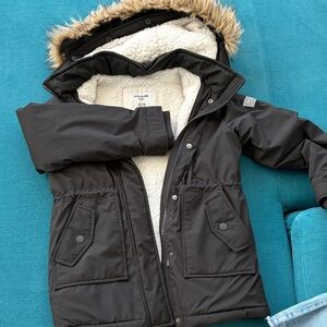 Abercrombie Kids Black Winter Jacket with Faux Fur Hood